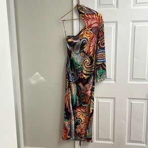 Zara Multi colored One Shoulder Dress with slit